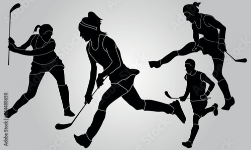 Canvas Print Vector hockey player stick field set of silhouettes