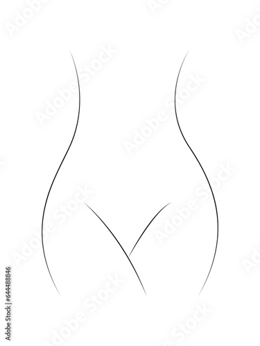 Lower part of woman.Private area of female.Female genital part line vector illustration isolated on white background for beauty and health.