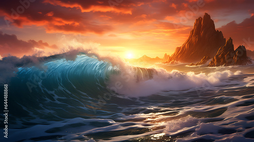 ocean waves by island © PixelPrismAI