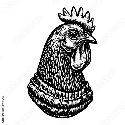 hen wearing a warm sweater sketch