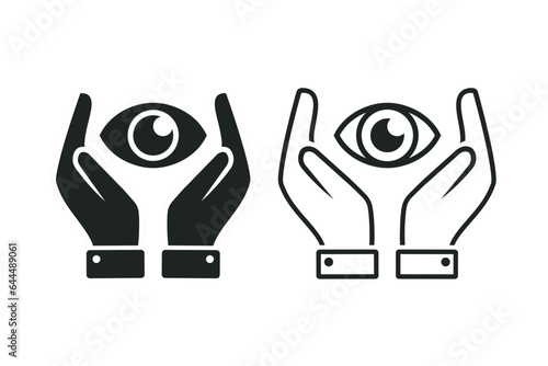 Hand holding eye icon. Illustration vector
