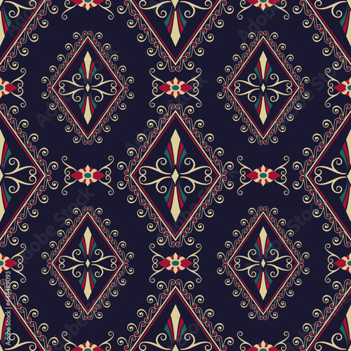 Seamless pattern with fantasy flowers, natural wallpaper, floral decoration curl illustration. Paisley print hand drawn elements.Geometric ethnic pattern seamless flower color