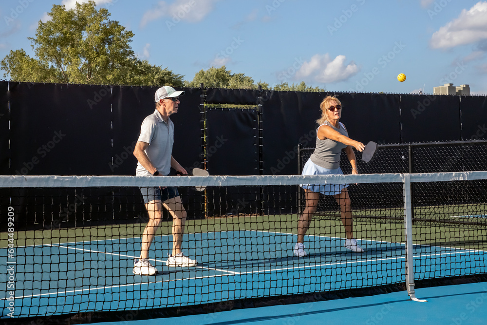 Obraz premium Female Pickleball Player Returning Ball