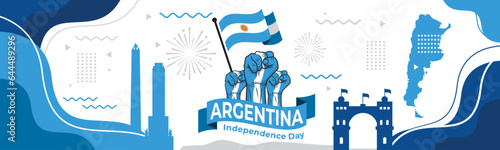 Argentina national day banner with map, flag colors theme background