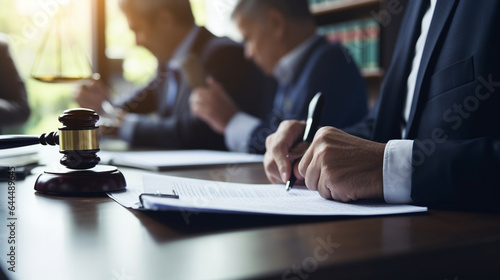 A team of young lawyers preparing for a court case in a law firm, with copy space
