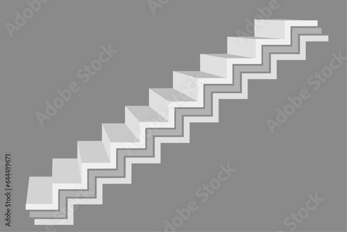 Ascending stairs abstract 3d illustration. Conceptual staircase vector illustration. Realistic Modern stairs. Stair isolated on gray background stair. Furniture for Interior. Ladder side view. 