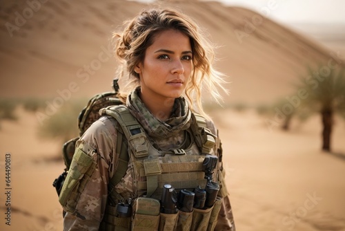Female soldier in the desert photo