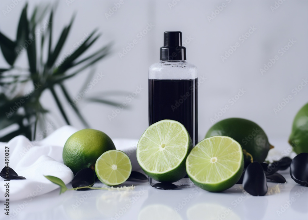 natural skincare organic bottle treatment lime body lemon oil spa. Generative AI. natural skincare organic bottle treatment lime body lemon oil spa. Generative AI.