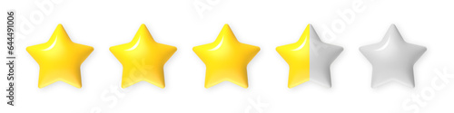 3d rating stars. Review evaluation  5 star hotel rate  feedback rank vote buttons. Customer recommendation isolated vector interface premium icons