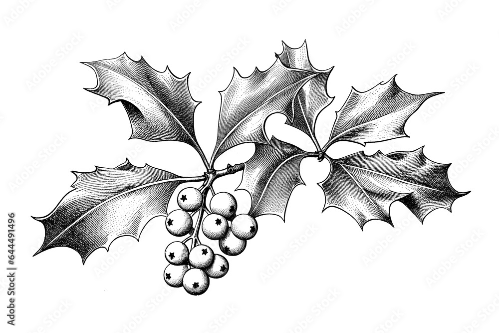 Naklejka premium Vintage style illustration of a christmas festive holly branch