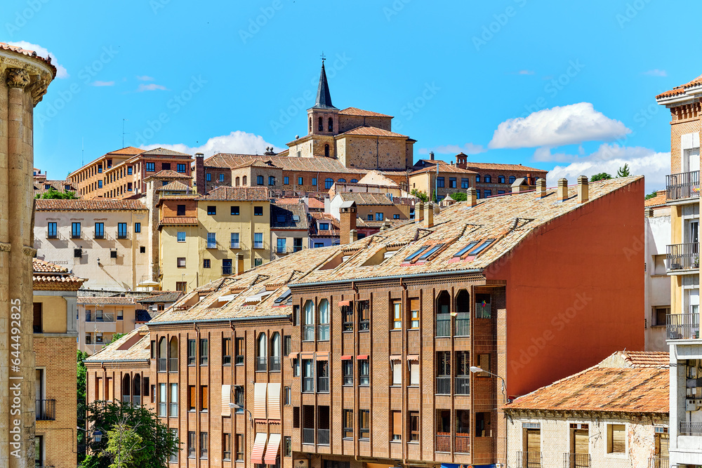 Obraz premium Ancient architecture on blue sky background of Spanish Segovia
