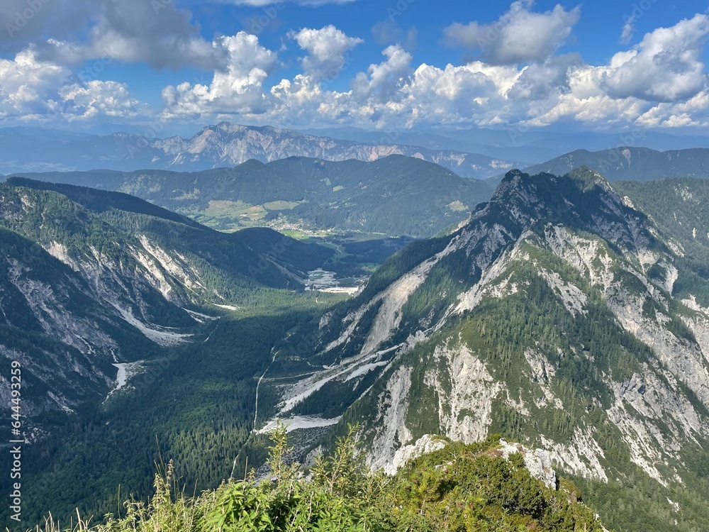 view of green valley down  Slovenian alps on the way to Mala Mojstrovka
