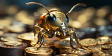Kleine süße Ameise als Roboter Cartoon und blauen großen Augen, ai generativ