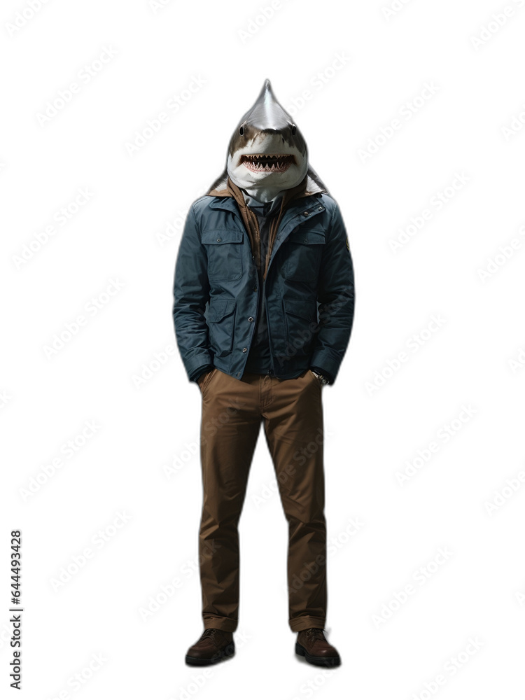 Shark-headed man with his hands in his pockets Shark-headed man with his hands in his pockets
