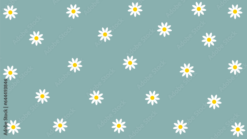 Vector pattern illustration of white daisy flowers on a green background. Pretty floral pattern for print. Flat design vector. Vector pattern illustration of white daisy flowers on a green background. Pretty floral pattern for print. Flat design vector.