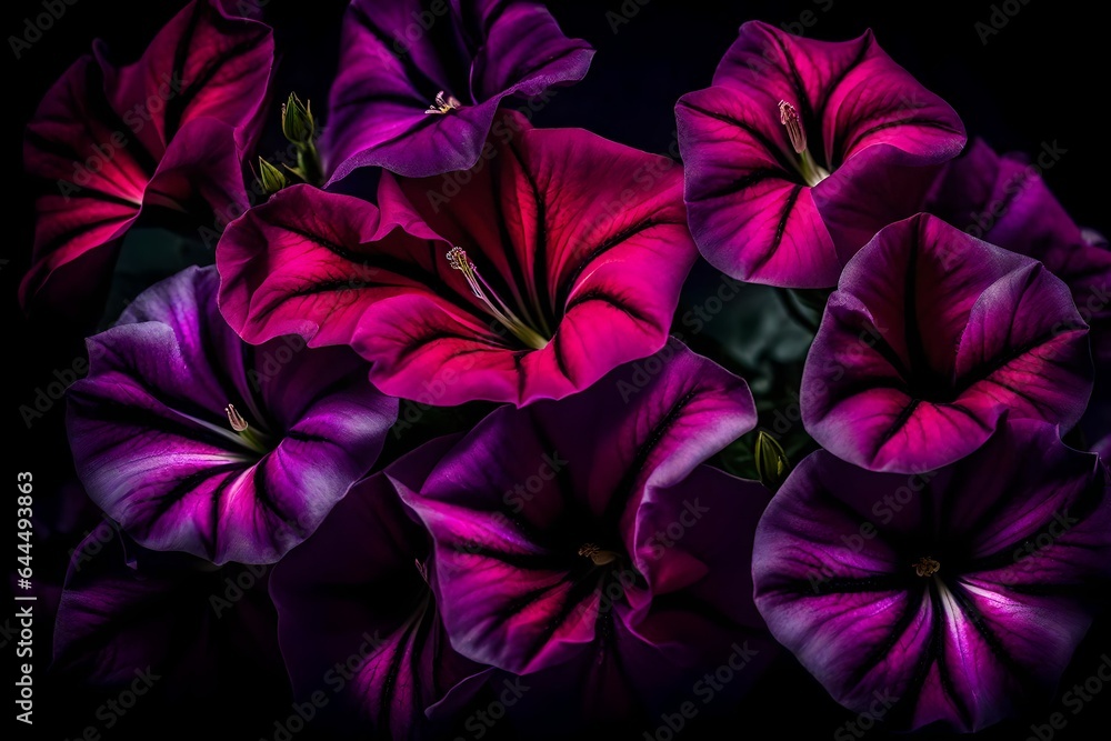 A Still Life Close Up Shot of Petunia Flowers. The photograph captures the essence of these flowers in all their glory - AI Generative A Still Life Close Up Shot of Petunia Flowers. The photograph captures the essence of these flowers in all their glory - AI Generative