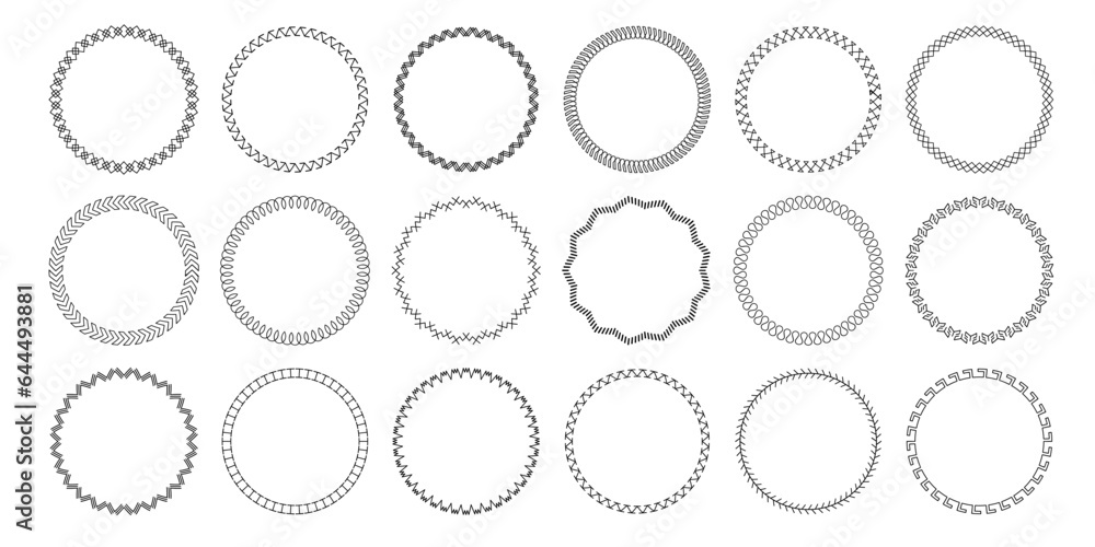 Sewing circle frames. Embroidery circular pattern borders, decorative stitched round design. Sew seams circles. Vintage sewing ring isolated vector set Sewing circle frames. Embroidery circular pattern borders, decorative stitched round design. Sew seams circles. Vintage sewing ring isolated vector set