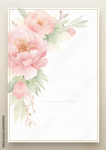  Watercolor Mother's Day Card  Peonies Template,  Soft Blush Pink and shimmering Glistening Gold hues