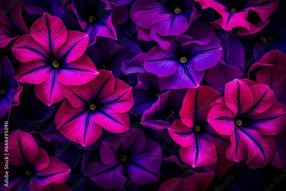 A Still Life Close Up Shot of Petunia Flowers. These delicate blooms are captured in exquisite detail, showcasing their velvety petals and the tiny hairs that adorn them - AI Generative A Still Life Close Up Shot of Petunia Flowers. These delicate blooms are captured in exquisite detail, showcasing their velvety petals and the tiny hairs that adorn them - AI Generative