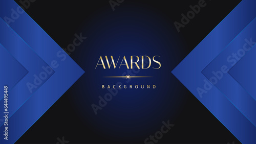 Dark blue golden royal awards graphics background. Lines growing elegant shine spark. Luxury premium corporate abstract design template.