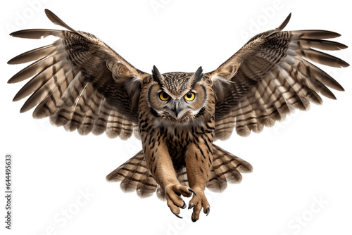 Flying Owl Isolated on a Transparent PNG Background. Generative Ai