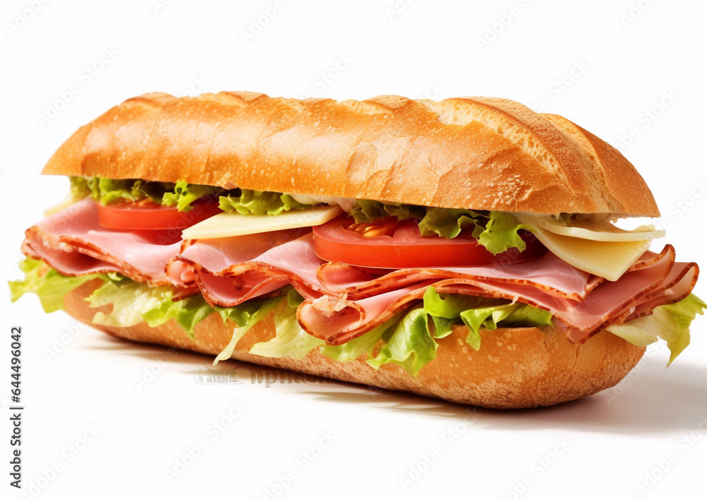 Healthy ham sandwich with tomato and lettuce on white.Macro.AI Generative Healthy ham sandwich with tomato and lettuce on white.Macro.AI Generative