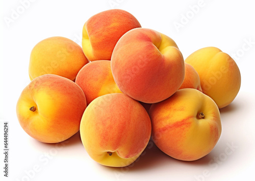 Fresh sweet peaches on white background.Macro.AI Generative