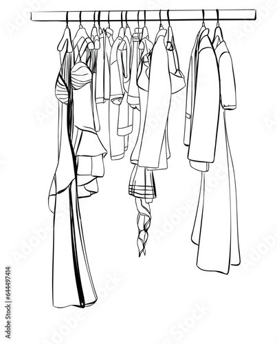 Dress on hanger. Fashion sketch. Wardrobe