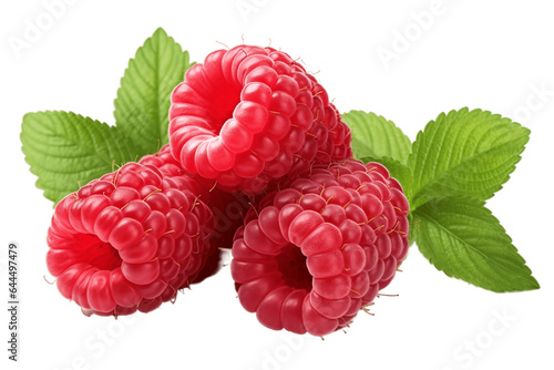 Raspberries with a leaf Isolated on a Transparent PNG Background. Generative Ai