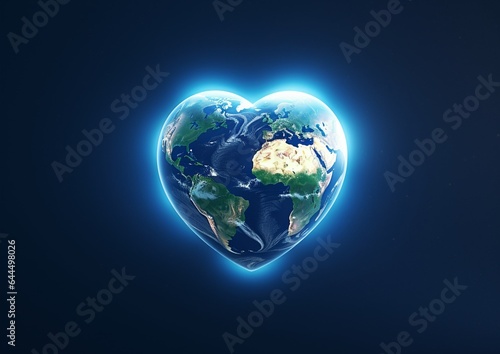 Heart shape planet earth,protect your home,save your planet concept on blue background.AI generative