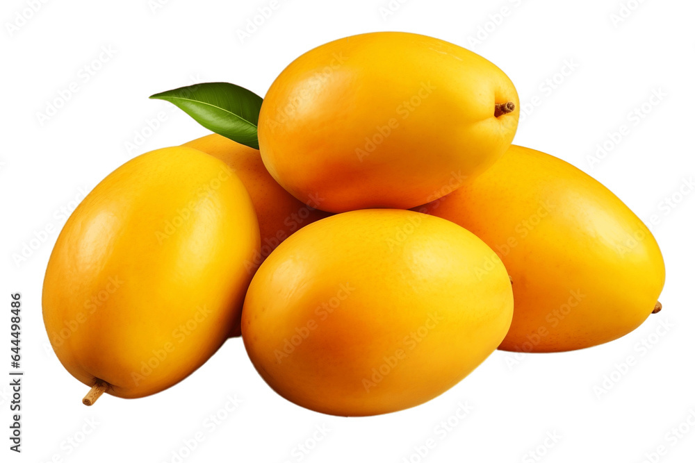 Fresh Yellow Mangoes Isolated on a Transparent PNG Background. Generative Ai