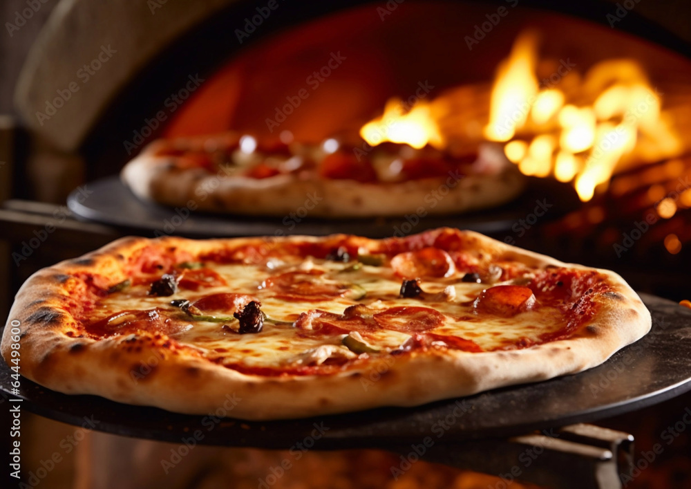 Stone oven baked tradition fresh pizza.Macro.AI Generative