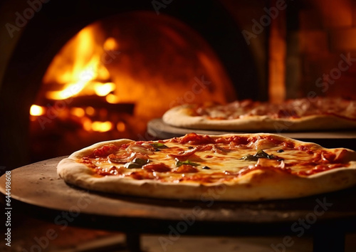 Large tasty pizza baked in stone oven.AI Generative