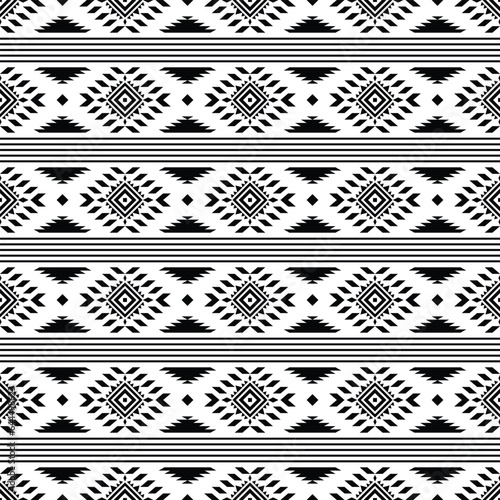 Geometric ethnic seamless stripe pattern design. Tribal Aztec abstract illustration design for print fabric. Black and white color.
