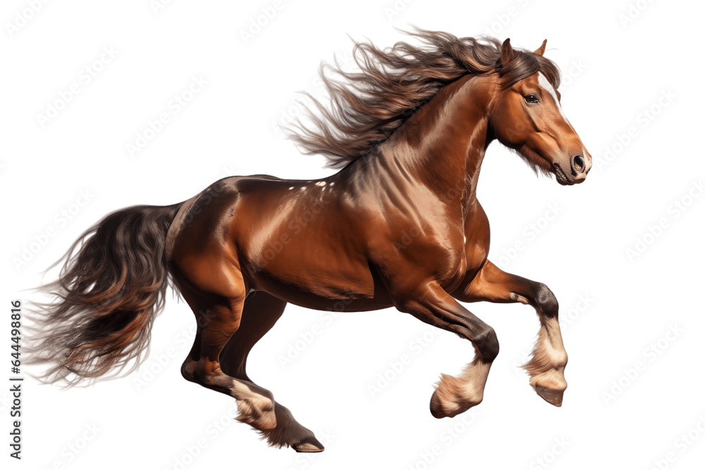 Running horse Portrait Isolated on a Transparent PNG Background, Render. Generative Ai