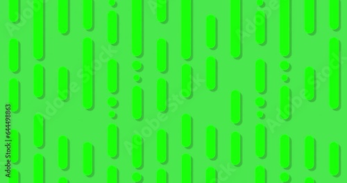 Seamless looped green rectangular capsule shapes and circles slowly moving up to down over green base. Abstract flat animated minimal motion graphics background. photo