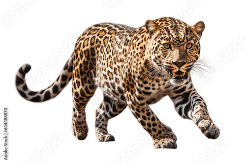 Gazing Leopard Portrait Isolated on a Transparent PNG Background  Render. Generative Ai