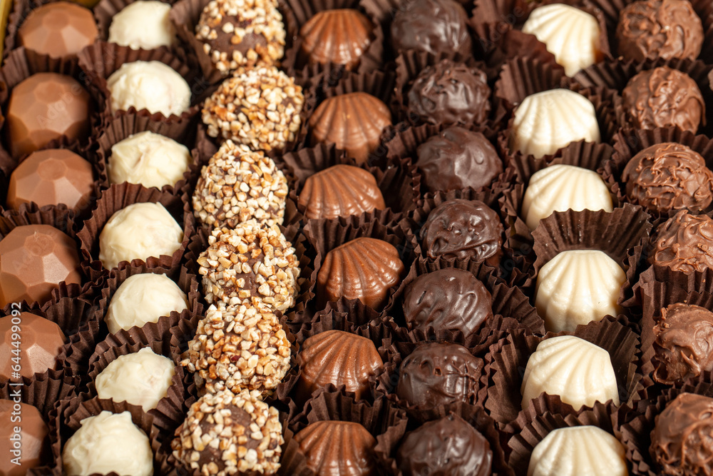 Truffle chocolate. Various chocolate pralines in bulk Truffle chocolate. Various chocolate pralines in bulk