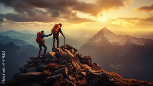 Elevated Empathy: Hiker Ensuring Friend's Mountain Triumph