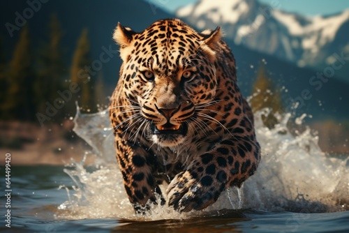 A leopard in water. Generative Ai