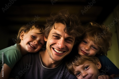 Smiling father with children. family portrait