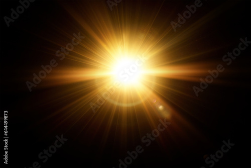 Golden sunlight,Abstract sun burst ,digital lens flare on black background for overlay