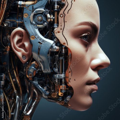 Artificial intelligence futuristic humanoid cyber girl with a neural network. Cyborg alien woman © ReneLa/Peopleimages - AI