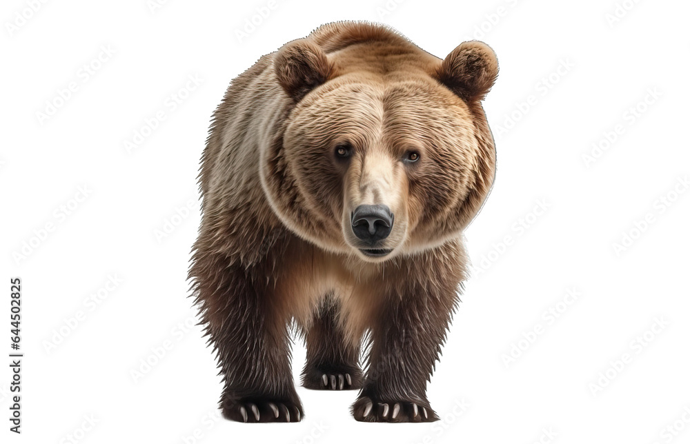 Obraz premium angry brown bear isolated on a transparent background,towards the camera , PNG format.