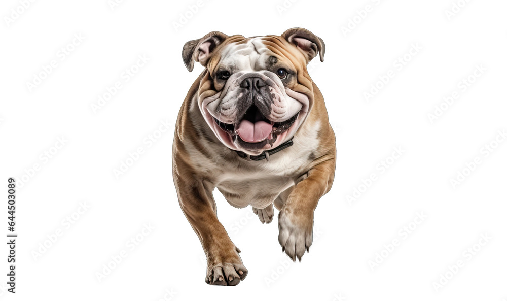 bull dog running towards the camera  isolated on a transparent background, PNG dog.