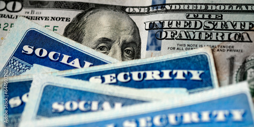 Obraz na płótnie Social Security Cards with US One Hundred Dollar Bill $100