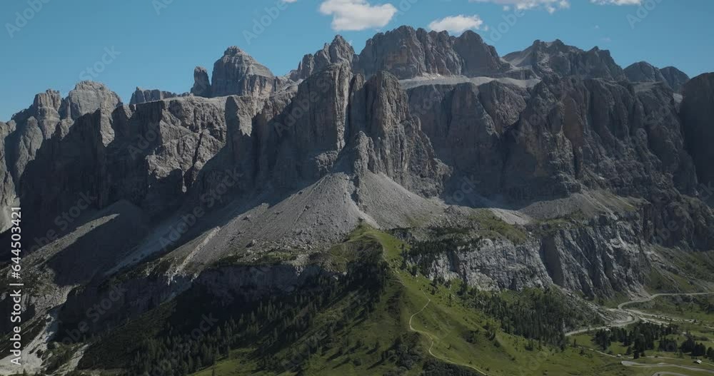 Aerial view of Passo Gardena on the Dolomites Mountains, Trentino, South Tyrol, Italy. Aerial view of Passo Gardena on the Dolomites Mountains, Trentino, South Tyrol, Italy.