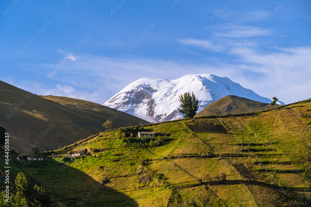 Panoramic landscape of the Chimborazo volcano in the Andes