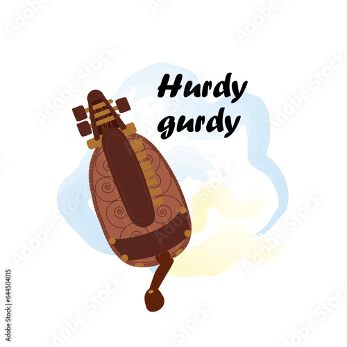 Hurdy gurdy. Traditional Slavic, Ukrainian musical instrument. Vector illustration