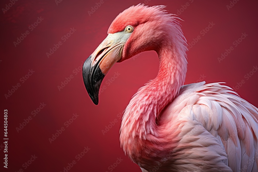 Fototapeta premium closeup of standing flamingo on pink background